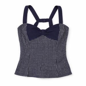 Urban Outfitters Blue White Polka Dot Crop Top Bow Bustier Style Size L